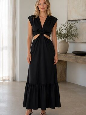 Jason Wu Black Knot-Front Cutout Maxi Dress